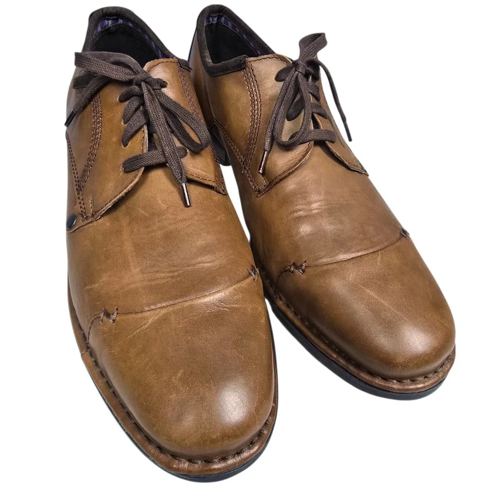 Josef Seibel Mens Tan Leather Lace Up Oxford Shoes Distressed Lug Sole Size‎ 11